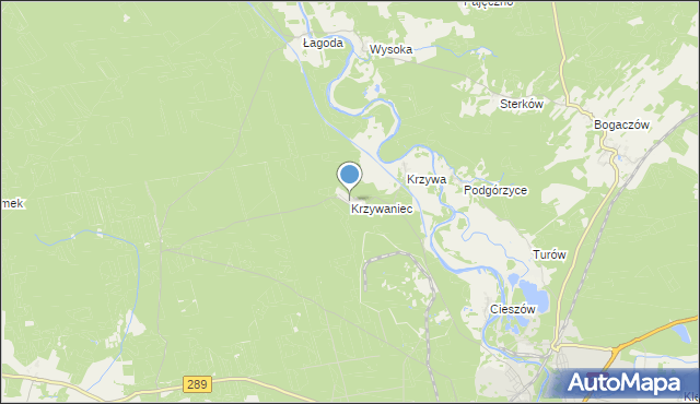 mapa Krzywaniec, Krzywaniec gmina Nowogród Bobrzański na mapie Targeo